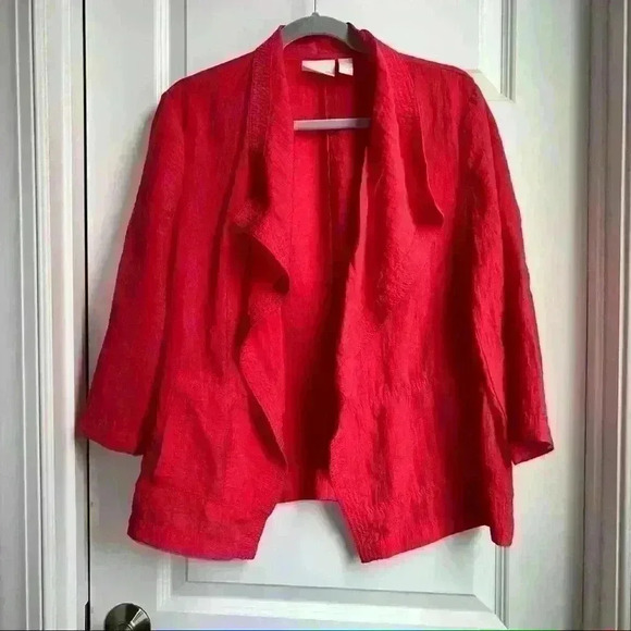 Chicos Coral/Red Open Front Lightweight Top Size 2 (Medium) - Picture 1 of 4
